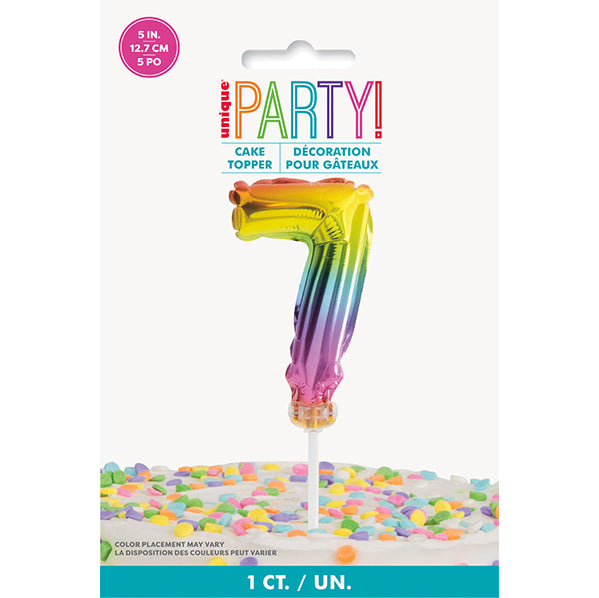 Foil Balloon Cake Topper - Rainbow "7"