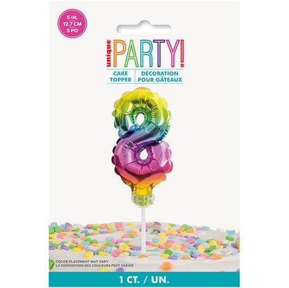 Foil Balloon Cake Topper - Rainbow "8"