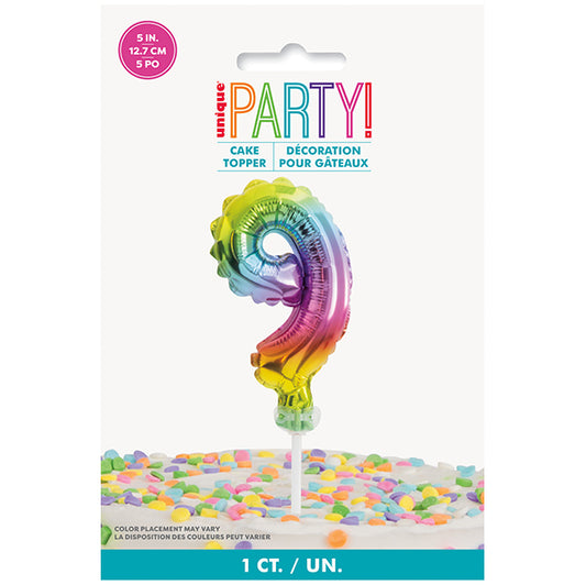 Foil Balloon Cake Topper - Rainbow "9"