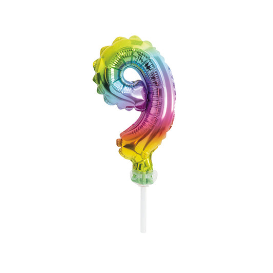 Foil Balloon Cake Topper - Rainbow "9"