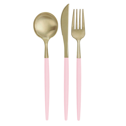 Lovely Pink & Gold Reusable Cutlery (Pack of 12)