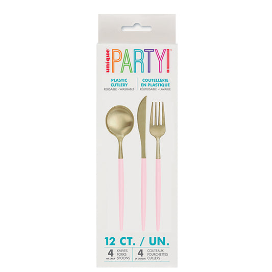 Lovely Pink & Gold Reusable Cutlery (Pack of 12)