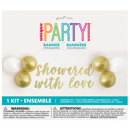 "Showered With Love" Foil Letter Balloon Banner Kit