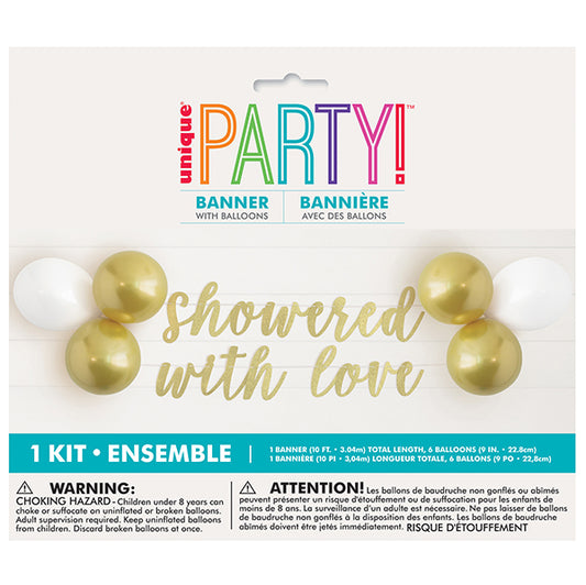 "Showered With Love" Foil Letter Balloon Banner Kit