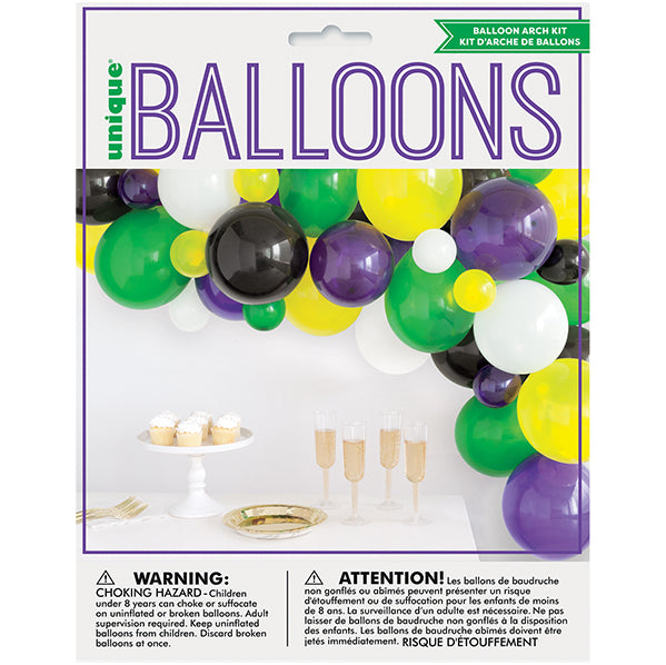 Balloon Arch Kit - Purple, Green, Yellow, Black & White (40 piece set)