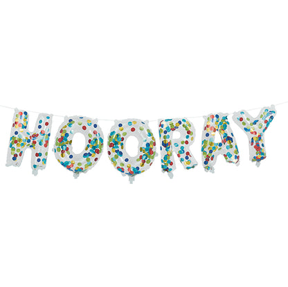 "Hooray" Clear Confetti Filled Letter Foil Balloon Banner Kit - 35.5cm