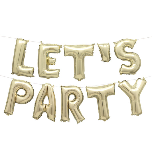 "Let's Party" Champagne Gold Foil Letter Balloon Banner Kit - 35.5cm