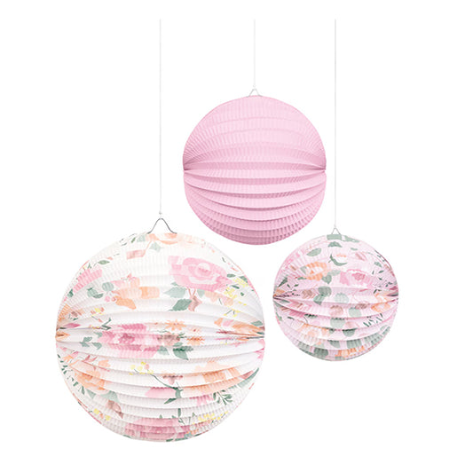 Pink Bloom Accordion Paper Lanterns - Assorted Sizes (Pack of 3)