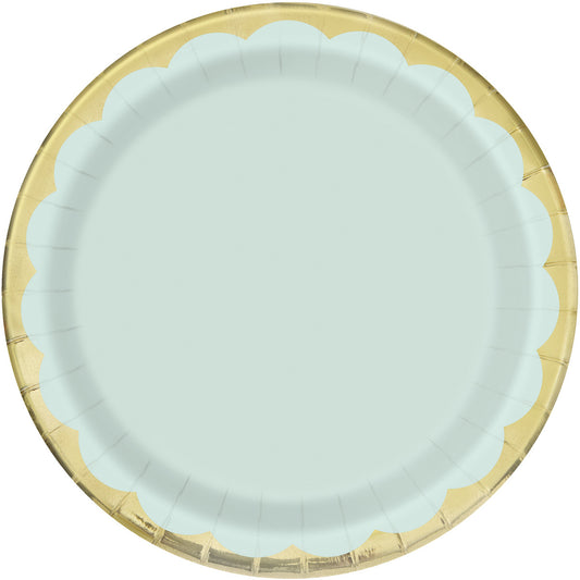 Light Blue & Gold Foil Stamped Paper Plates 23cm (Pack of 6)