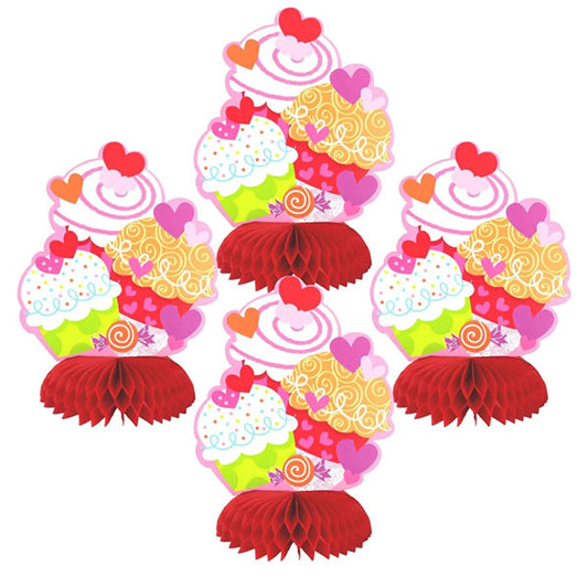 Cupcake Hearts Mini Honeycomb Decorations (Pack of 4)