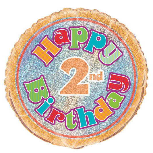 2nd Birthday Foil Prismatic Balloon 45cm - The Party Marketplace