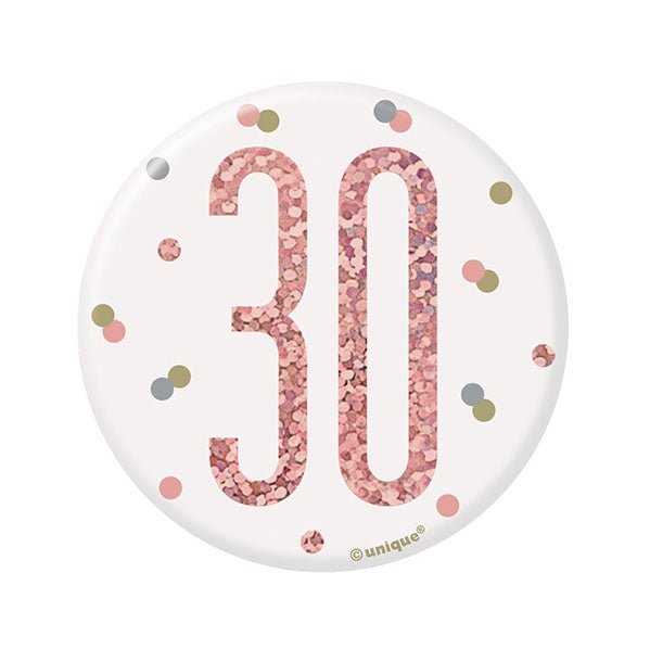 "30" Badge - Glitz Rose Gold - The Party Marketplace