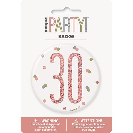 "30" Badge - Glitz Rose Gold - The Party Marketplace