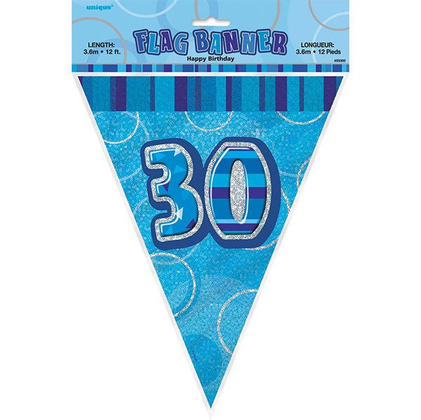 "30" Glitz Blue Flag Banner - 3.65m - The Party Marketplace