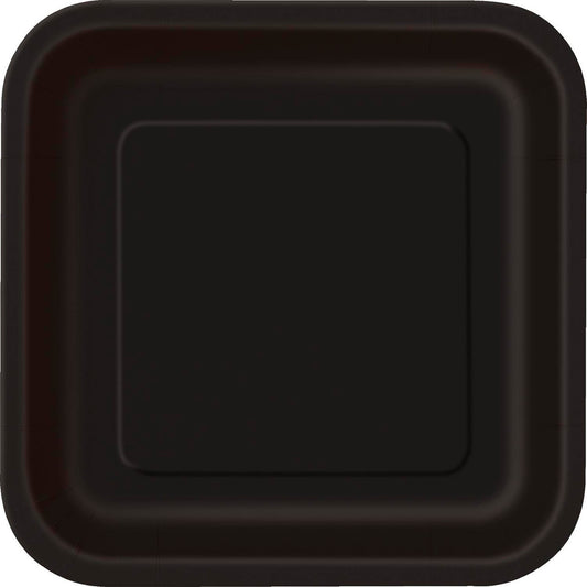 Midnight Black Square Paper Plates 18cm (Pack of 16)