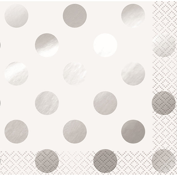 Silver Foil Dots Beverage Napkins (Pack of 16)