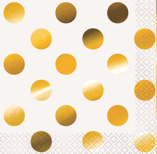 Gold Foil Dots Beverage Napkins (Pack of 16)