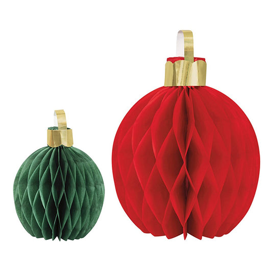 Christmas Ornament Honeycomb Centrepiece Decorations - Assorted Sizes (Pack of 5)