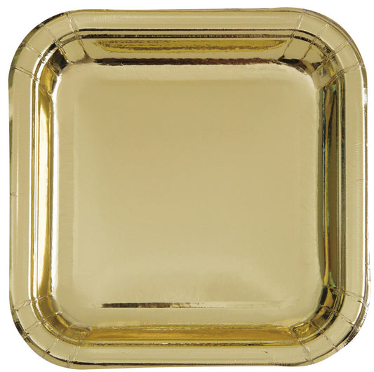 Gold Foil Square Paper Plates 23cm (Pack of 8)