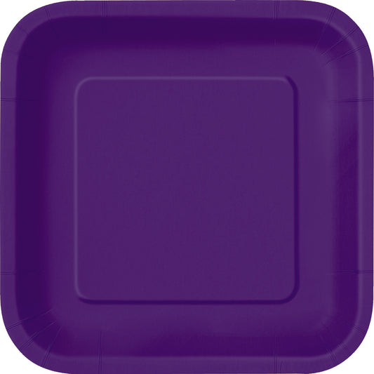 Deep Purple Square Paper Plates 23cm (Pack of 14)