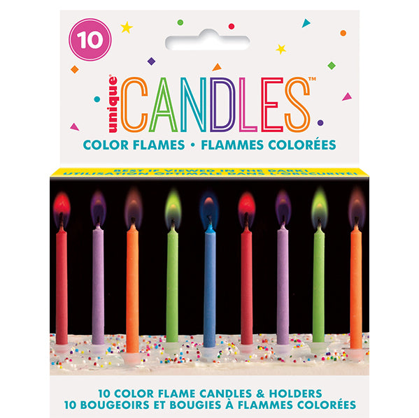 Colour Flame Candles With Holders (Pack of 10)