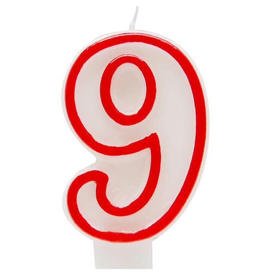 Red Numeral Candle - 9