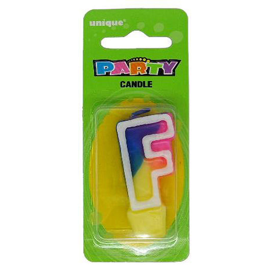 Rainbow Alphabet Candle - F