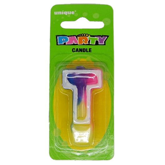 Rainbow Alphabet Candle - T