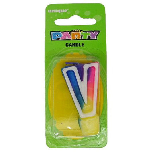 Rainbow Alphabet Candle - V