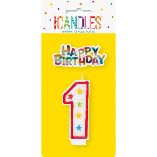 Numeral Candle with Happy Birthday Cake Topper - 1