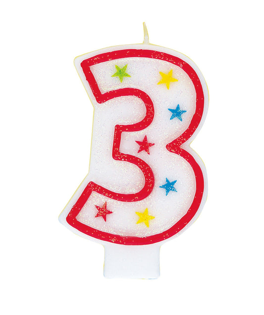 Numeral Candle with Happy Birthday Cake Topper - 3