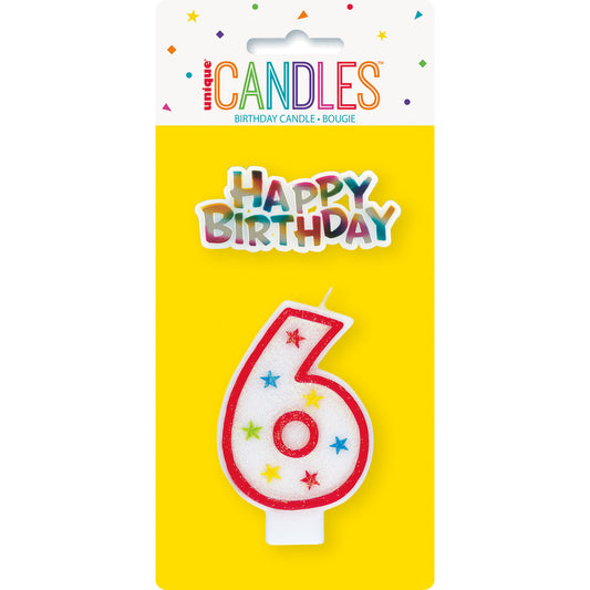 Numeral Candle with Happy Birthday Cake Topper - 6