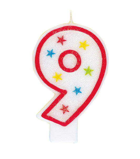 Numeral Candle with Happy Birthday Cake Topper - 9