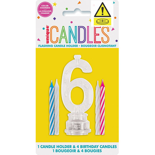 Flashing Birthday Candle Holder - 6 (pack of 5)