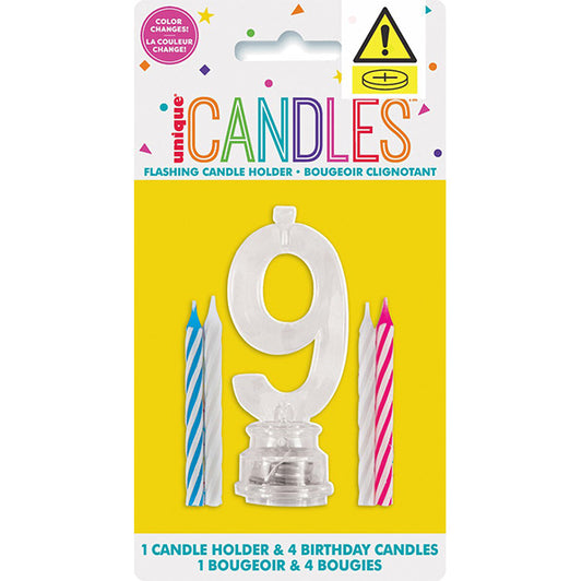 Flashing Birthday Candle Holder - 9 (pack of 5)