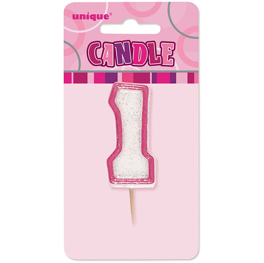 Glitz Pink Numeral Pick Candle - 1