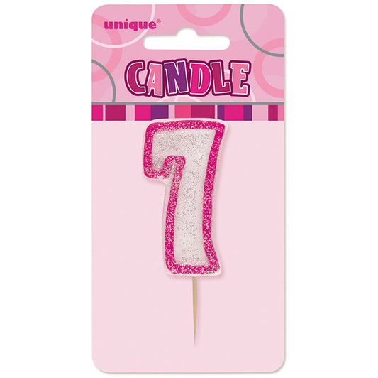 Glitz Pink Numeral Pick Candle - 7