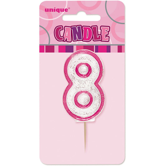 Glitz Pink Numeral Pick Candle - 8