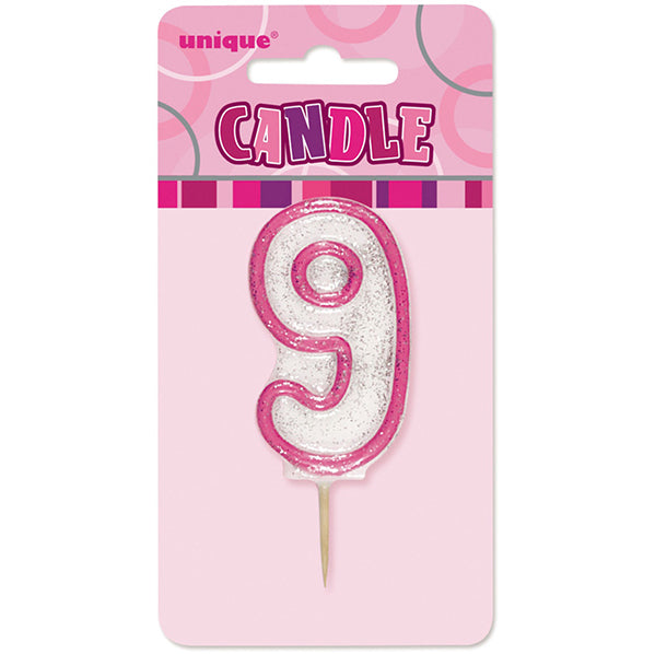 Glitz Pink Numeral Pick Candle - 9