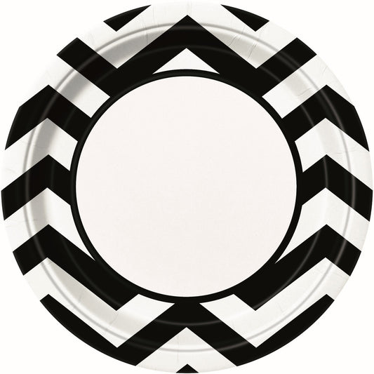 Chevron Midnight Black Paper Plates 23cm (Pack of 8)