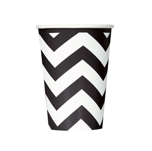 Chevron Midnight Black Paper Cups 335ml (Pack of 8)