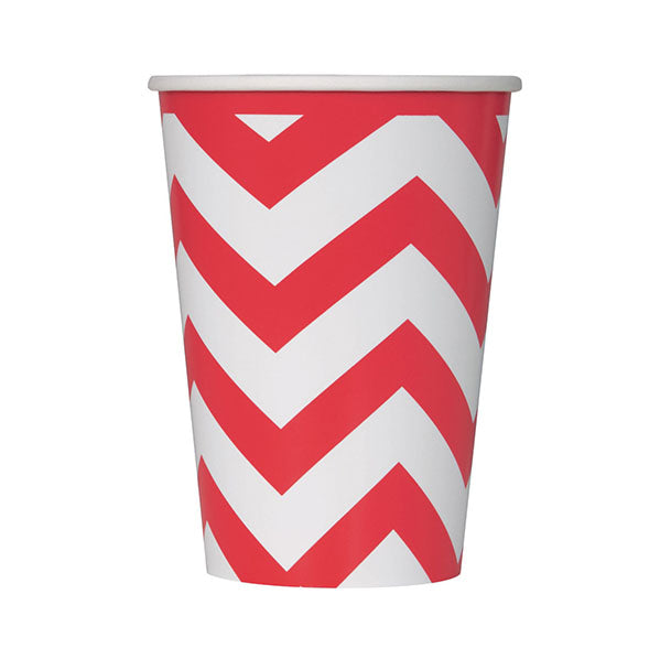 Chevron Ruby Red Paper Cups 335ml (Pack of 8)