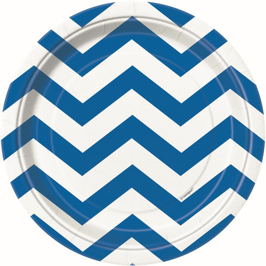 Chevron Royal Blue Paper Plates 18cm (Pack of 8)