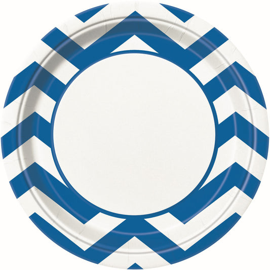 Chevron Royal Blue Paper Plates 23cm (Pack of 8)