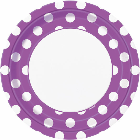 Dots Pretty Purple Paper Plates 23cm (Pack of 8)