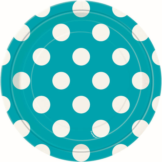 Dots Caribbean Teal Paper Plates 18cm (Pack of 8)