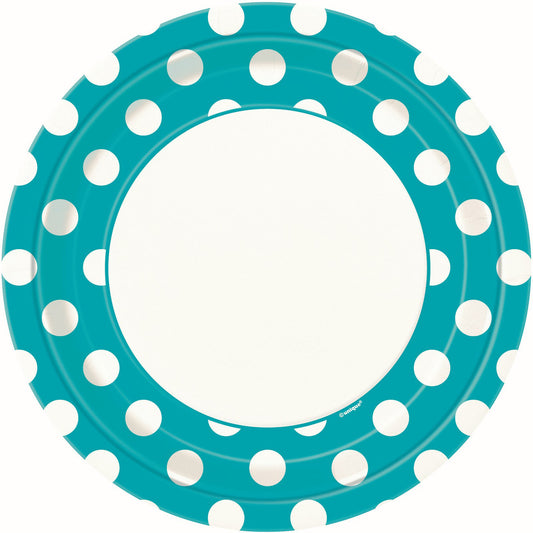 Dots Caribbean Teal Paper Plates 23cm (Pack of 8)