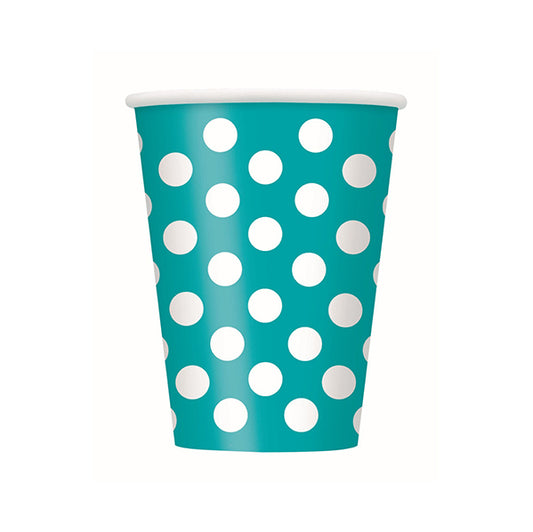 Dots Caribbean Teal Paper Cups 335ml (Pack of 8)