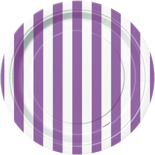 Stripes Pretty Purple Paper Plates 18cm (Pack of 8)