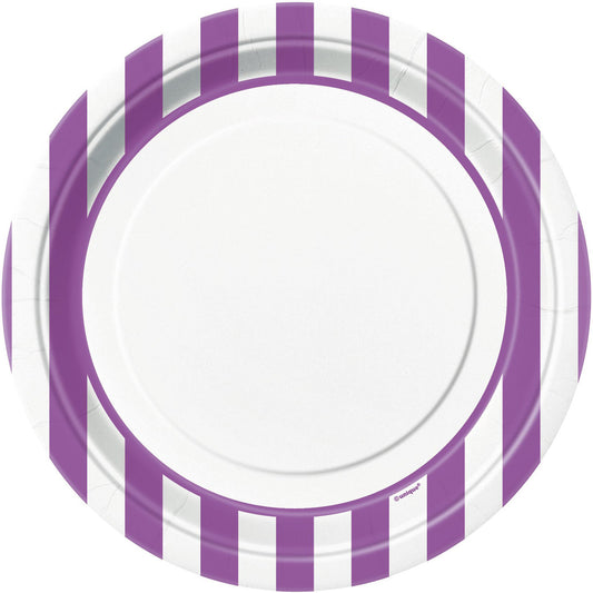 Stripes Pretty Purple Paper Plates 23cm (Pack of 8)